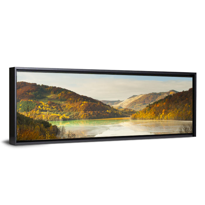 Bright Green Tailings Lake Wall Art as a framed canvas