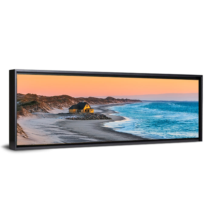 Gammel Skagen Beach House Wall Art as a framed canvas