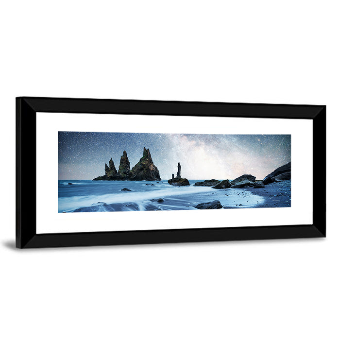 Reynisdrangar Sea Stacks Night Wall Art as a framed print