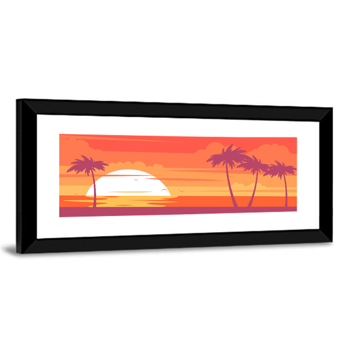 Tropical Sunset with Palm Silhouettes Wall Art as a framed print
