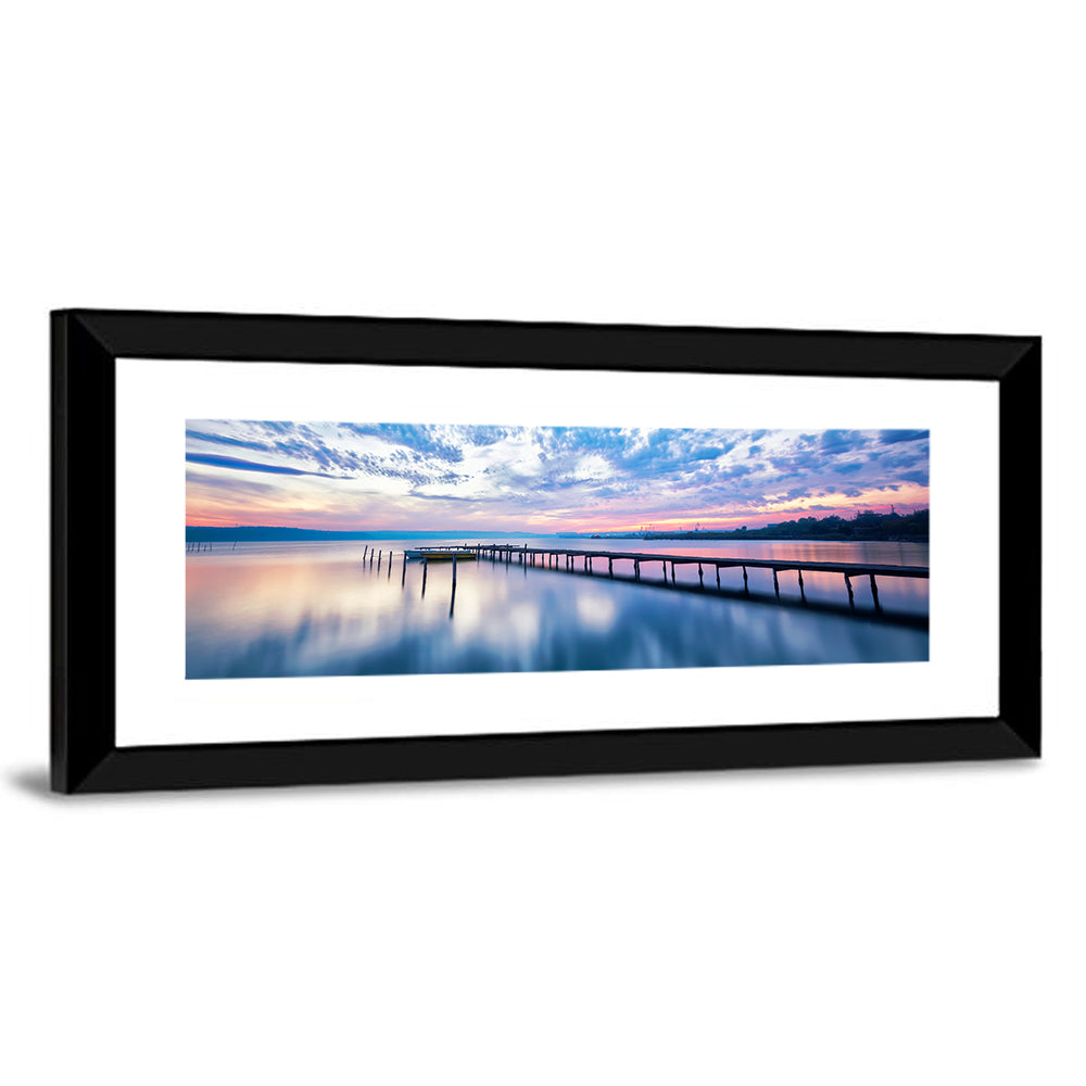 Cloudy Lake Pier at Dusk Wall Art