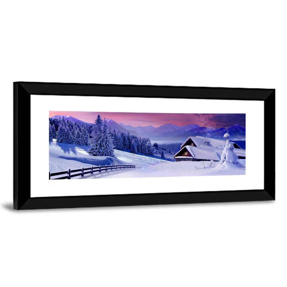 Snowy Mountain Cabin Wall Art