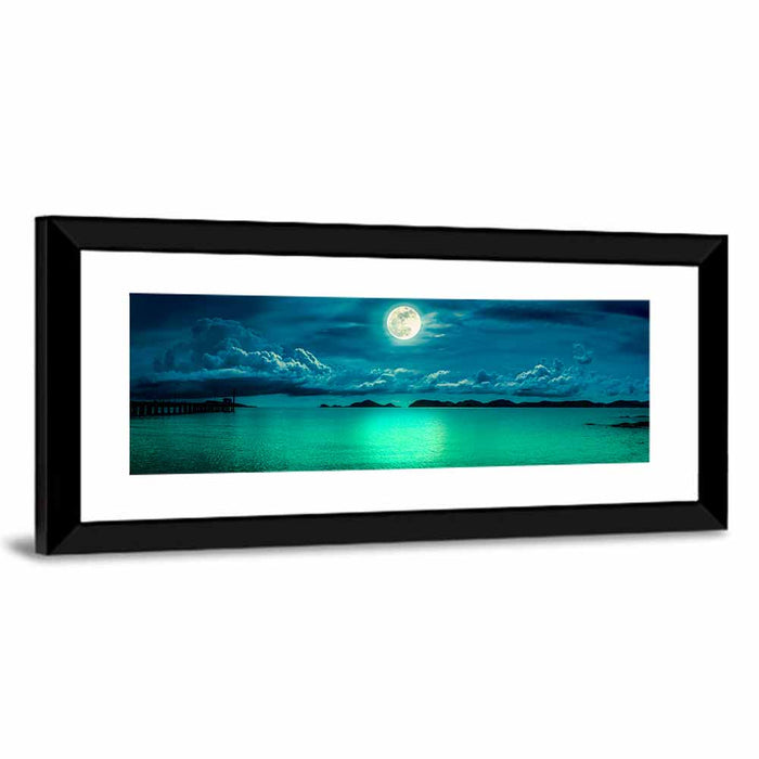 Moonlit Pier Seascape Wall Art as a framed print