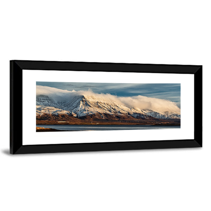 Reykjavik Golden Hour Mountains Wall Art as a framed print