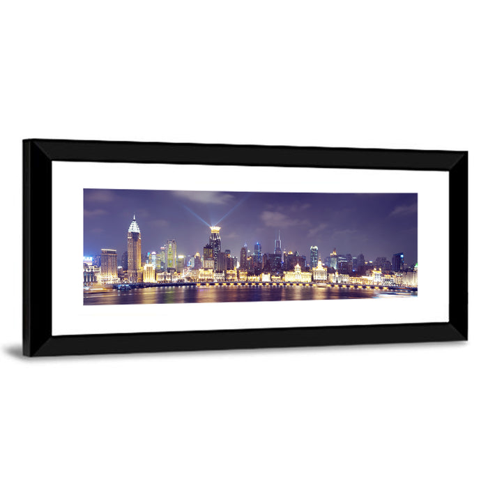 Shanghai Night Skyline Wall Art as a framed print