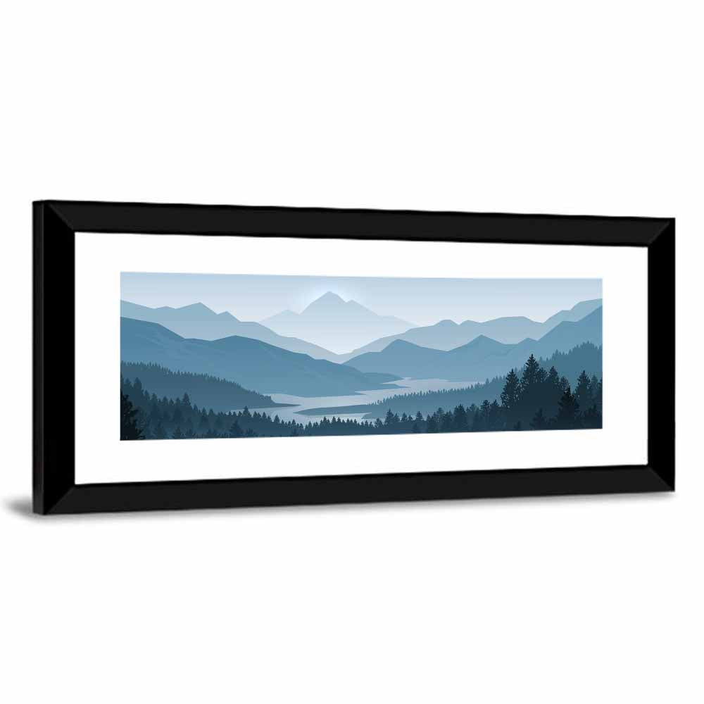 Misty Mountain Lake Silhouette Wall Art