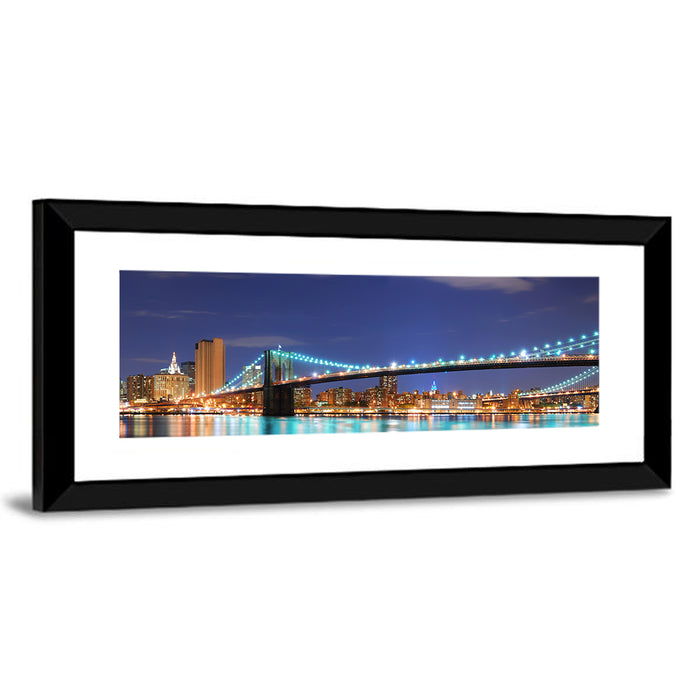 Brooklyn Bridge Night Skyline Wall Art as a framed print