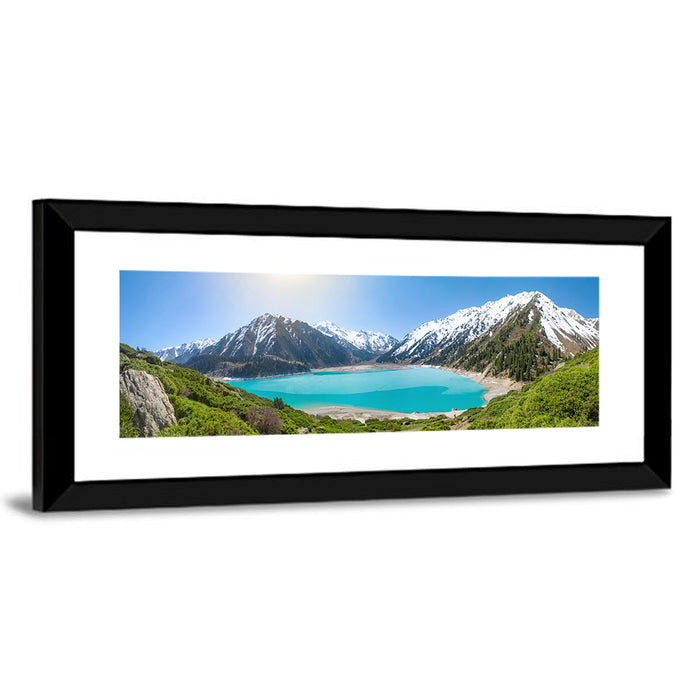 Big Almaty Lake Vista Wall Art as a framed print