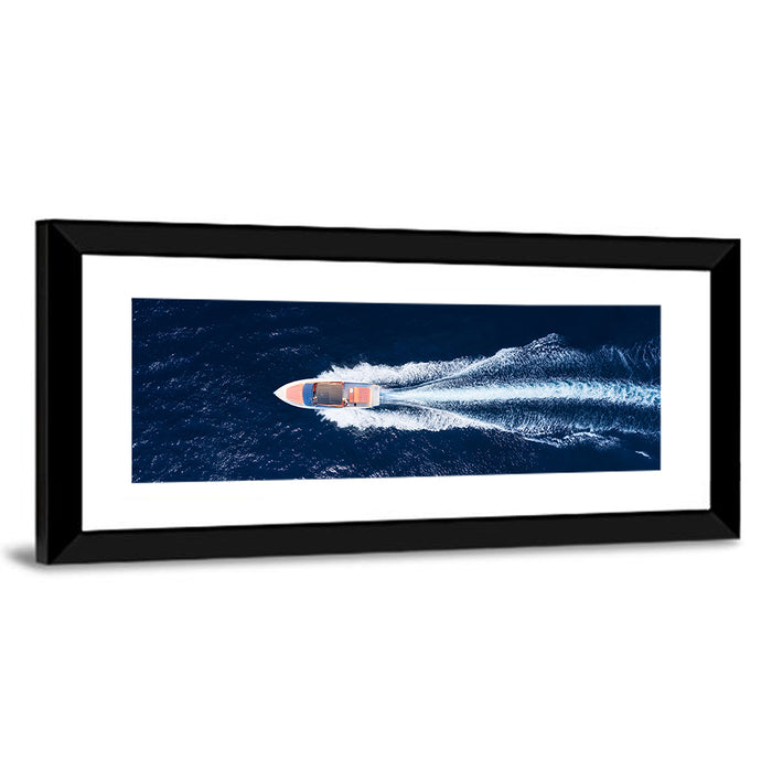 Sleek Speedboat Over Navy Sea Wall Art as a framed print