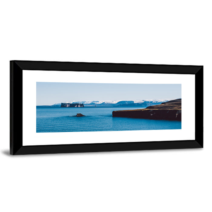 Calm Blue Lake with Coastal Cliffs Wall Art as a framed print