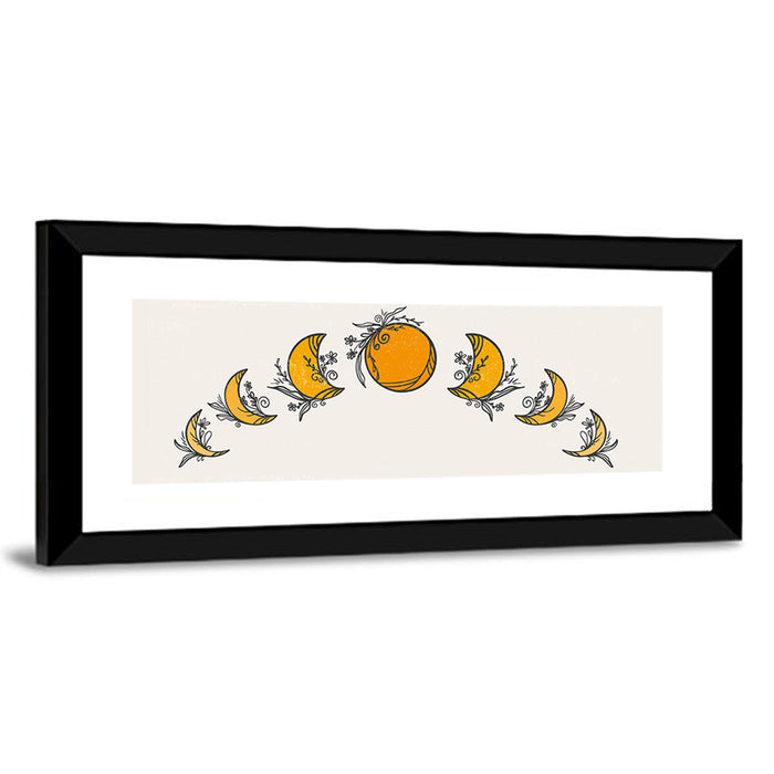 Moon Phases Floral Illustration Wall Art as a framed print