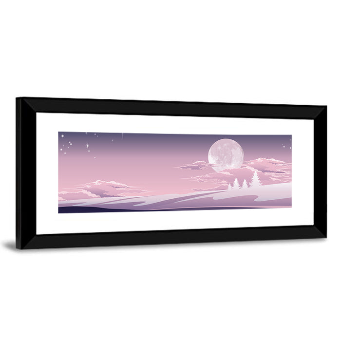 Lavender Moon Winter Landscape Wall Art as a framed print
