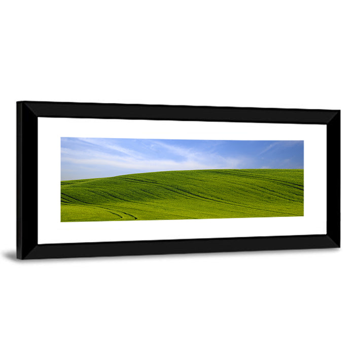 Rolling Green Hill with Blue Sky Wall Art as a framed print