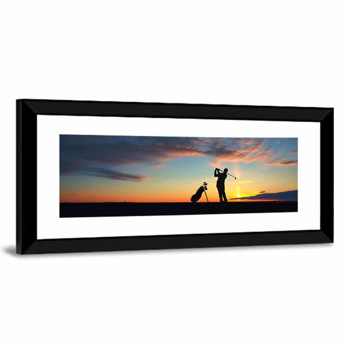 Sunset Golfer Silhouette Wall Art as a framed print