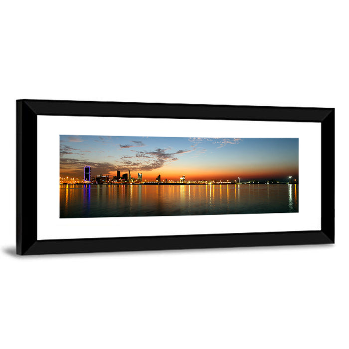 Manama Golden Hour Skyline Wall Art as a framed print