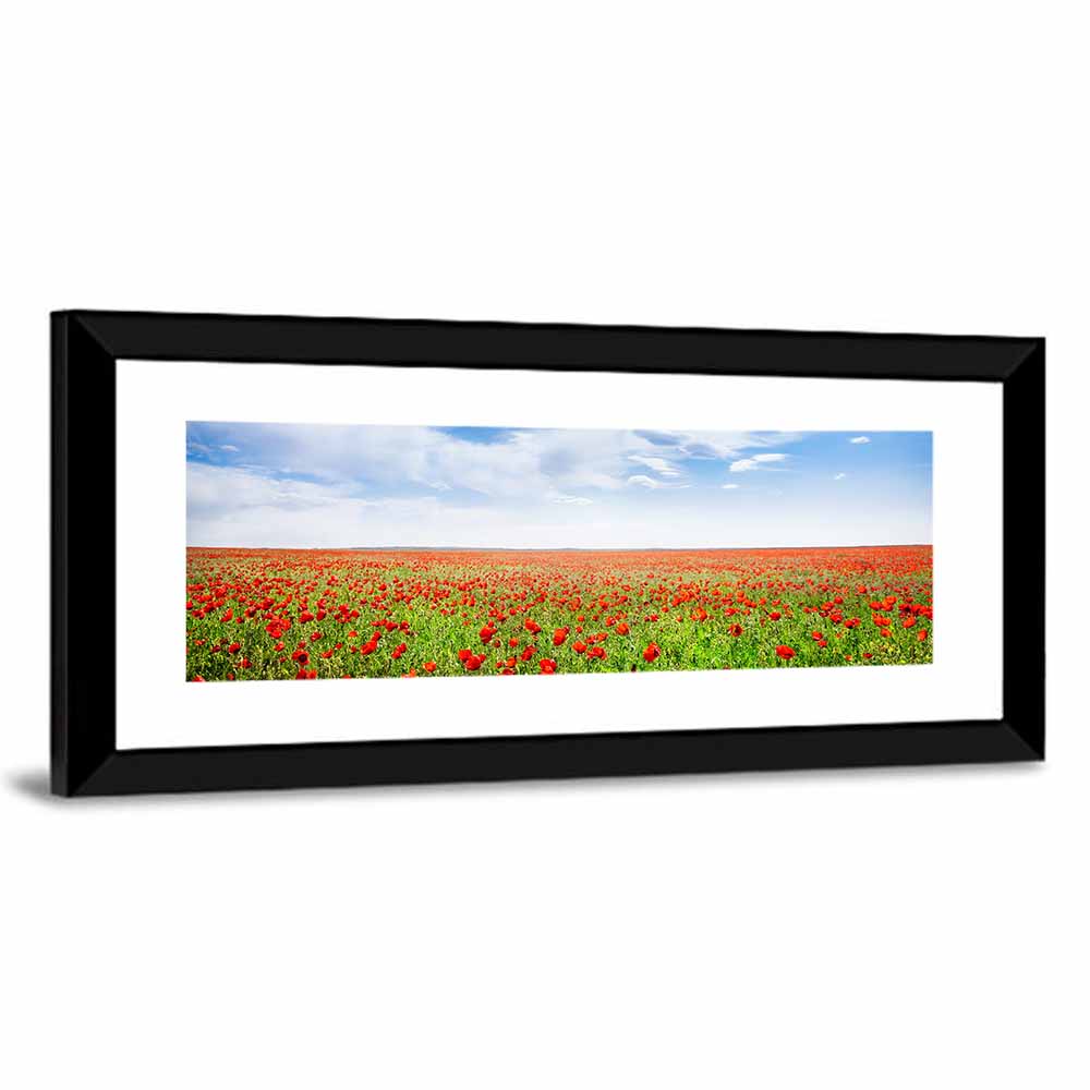 Red Poppy Field Wall Art, framed print, panoramic