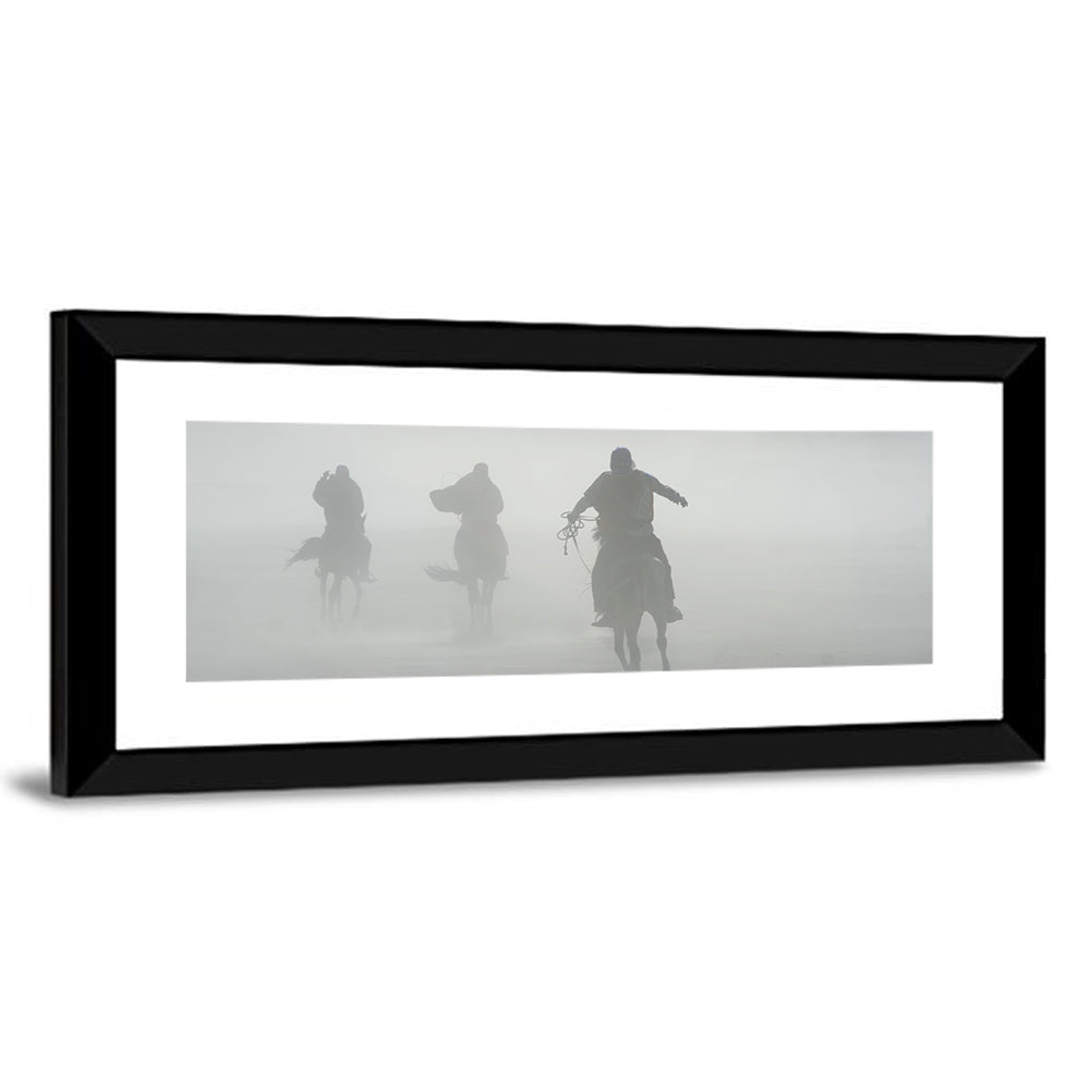 Silhouetted Horse Riders in Mist Wall Art