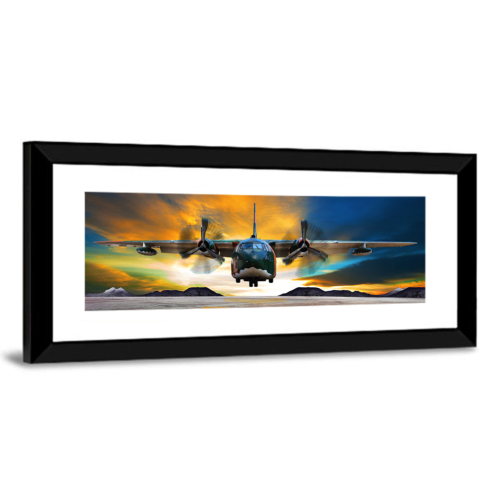 Cargo Plane Landing at Sunset Wall Art