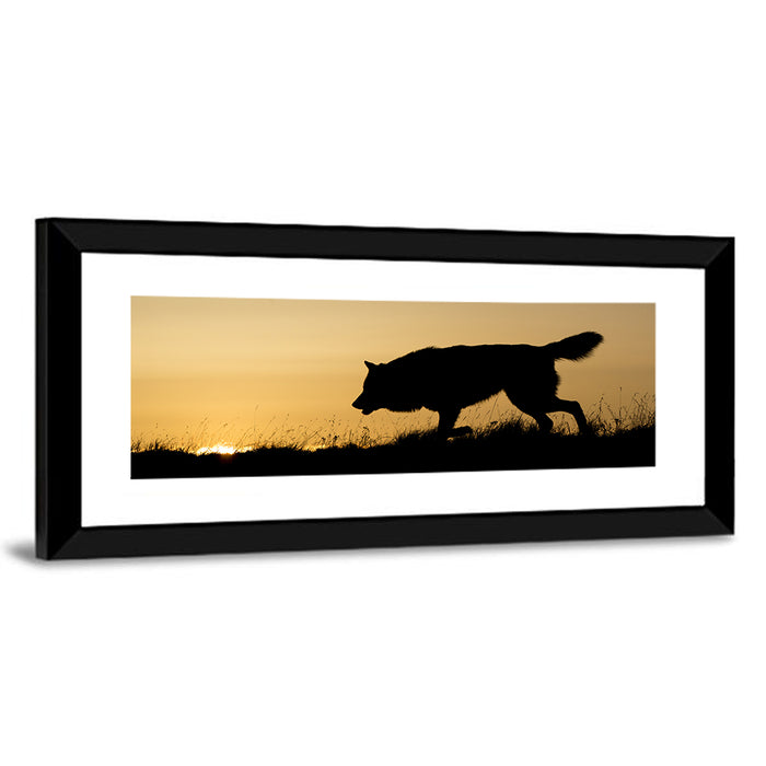 Wolf at Golden Horizon Wall Art as a framed print