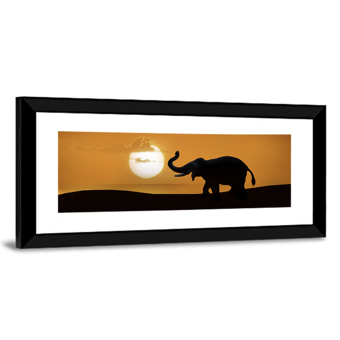 Elephant at Sunset Wall Art as a framed print