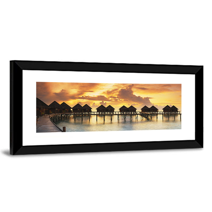 Golden Overwater Villas Wall Art as a framed print