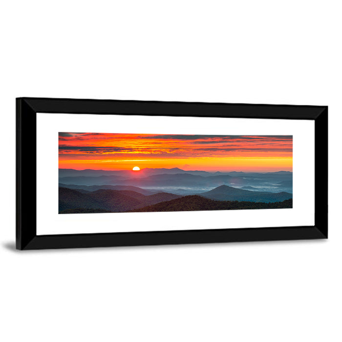 Blue Ridge Sunrise Over Misty Ridges Wall Art as a framed print