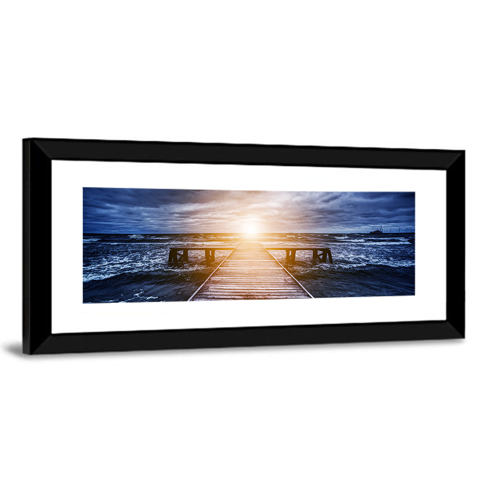 Sunlit Wooden Jetty at Dusk Wall Art