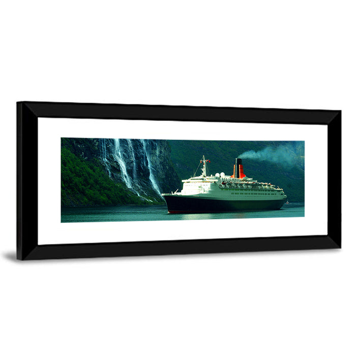 Cruise Ship at Geiranger Fjord Wall Art as a framed print