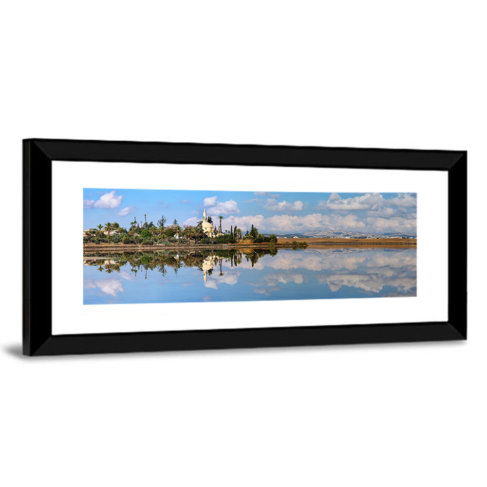 Hala Sultan Tekke Mosque Wall Art, framed print, panoramic