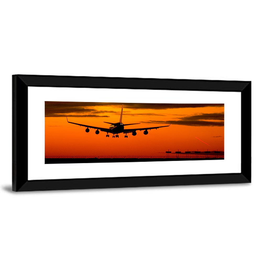 Plane Landing at Sunset Wall Art