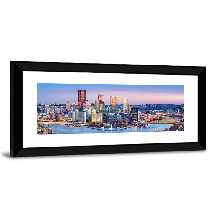 Pittsburgh Twilight Skyline Wall Art as a framed print