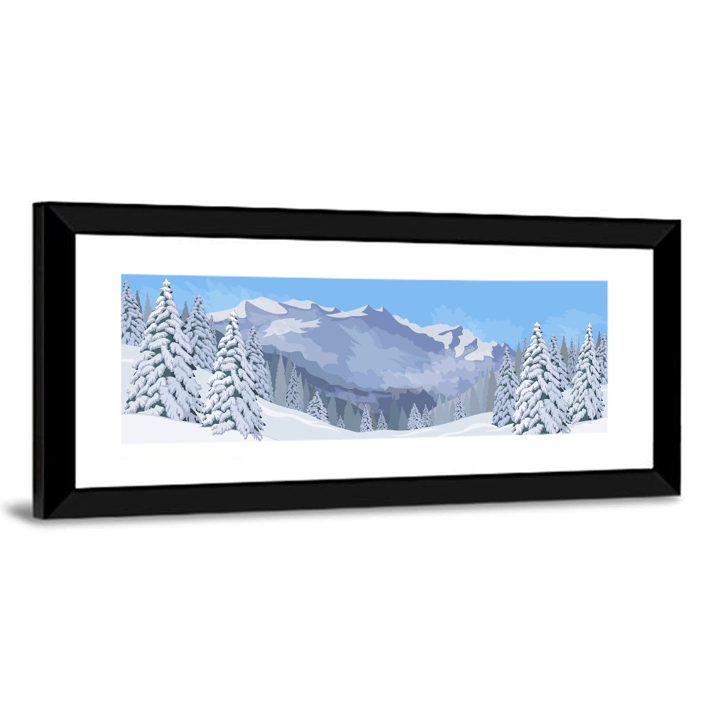 Blue Winter Mountain Illustration Wall Art