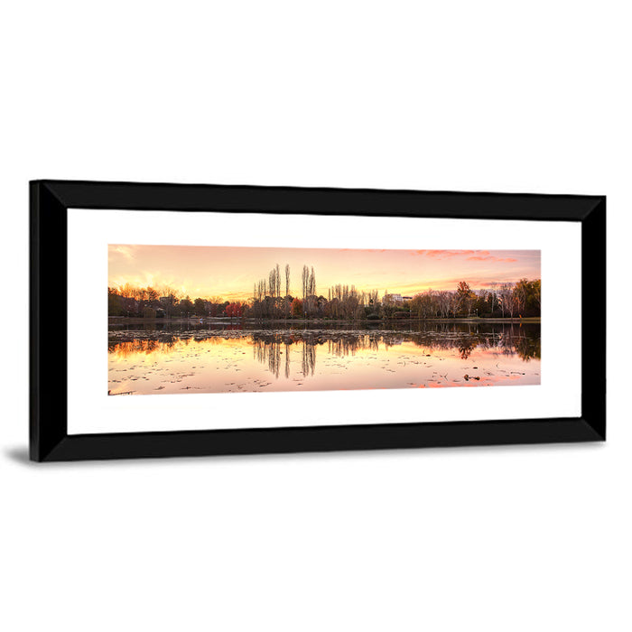 Lake Burley Griffin Sunset Reflection Wall Art as a framed print