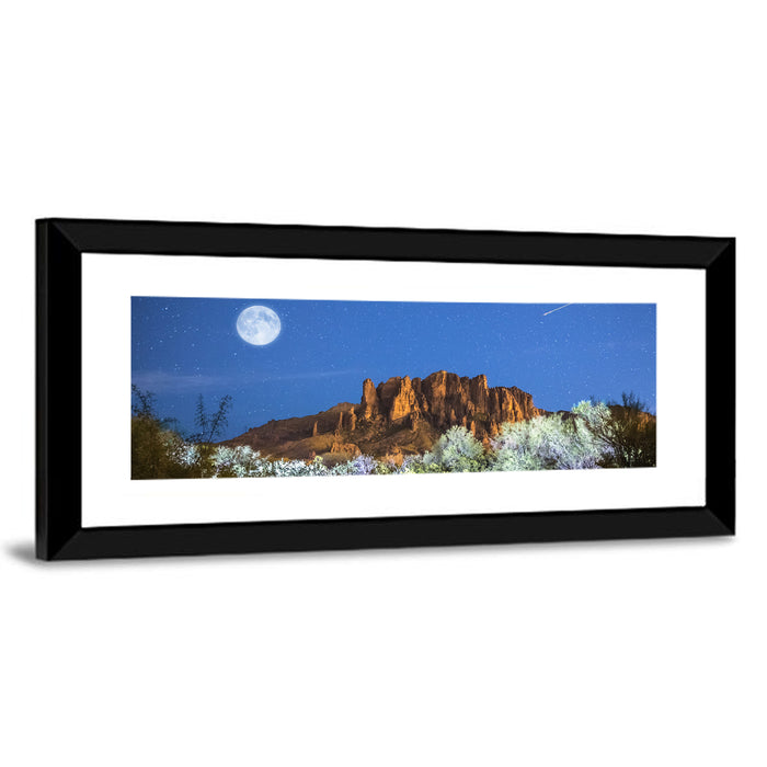 Moonlit Superstition Mountains Arizona Wall Art as a framed print