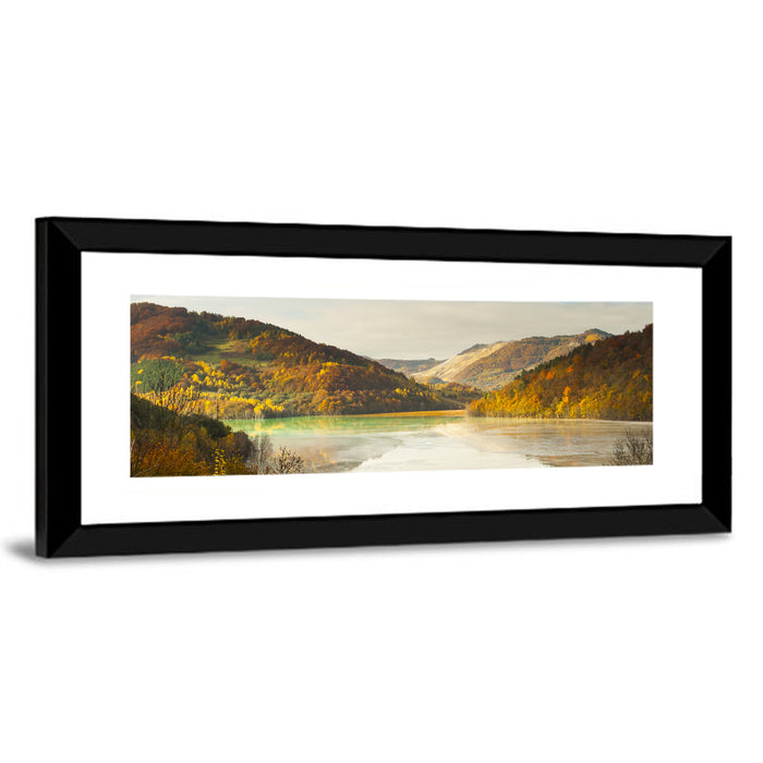 Bright Green Tailings Lake Wall Art as a framed print