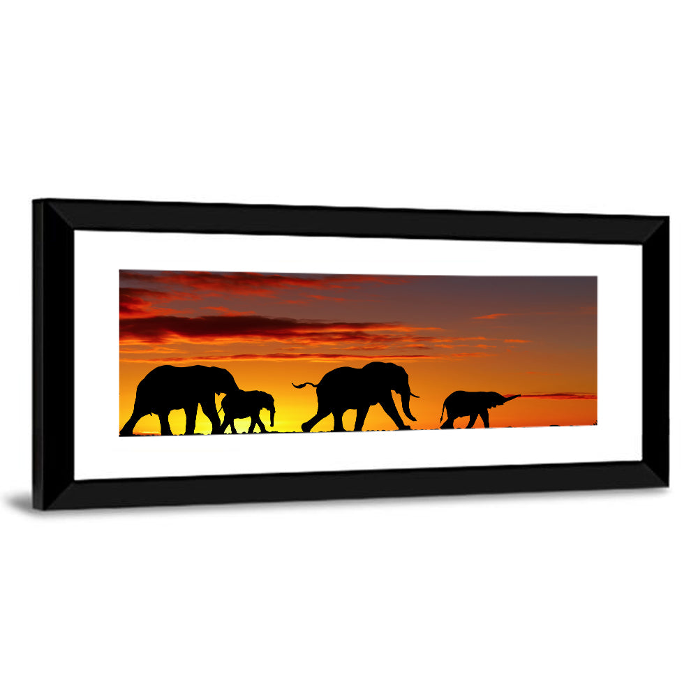 Elephant Herd at Sunset Wall Art