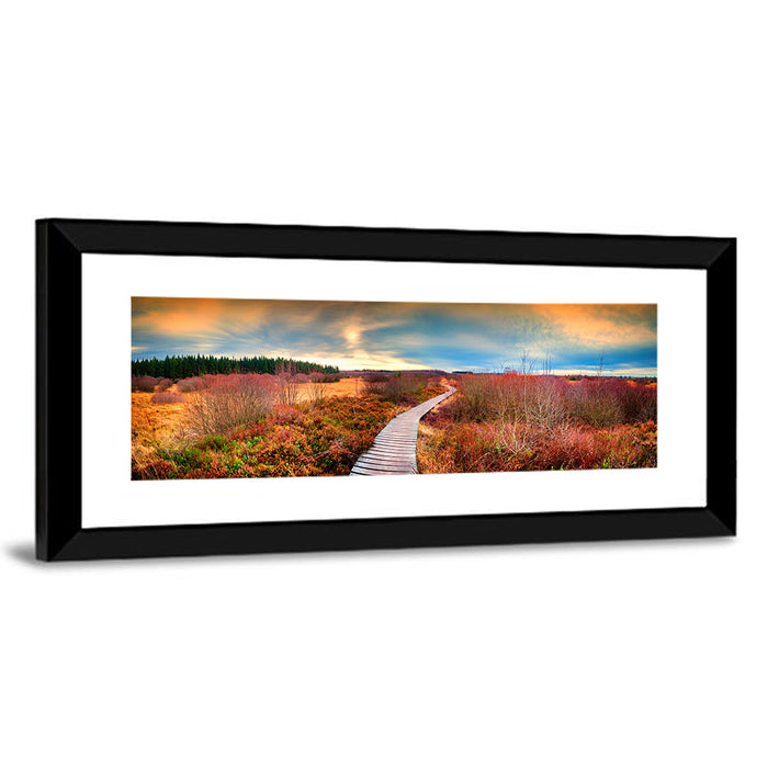 Autumn Heathland Boardwalk Wall Art as a framed print