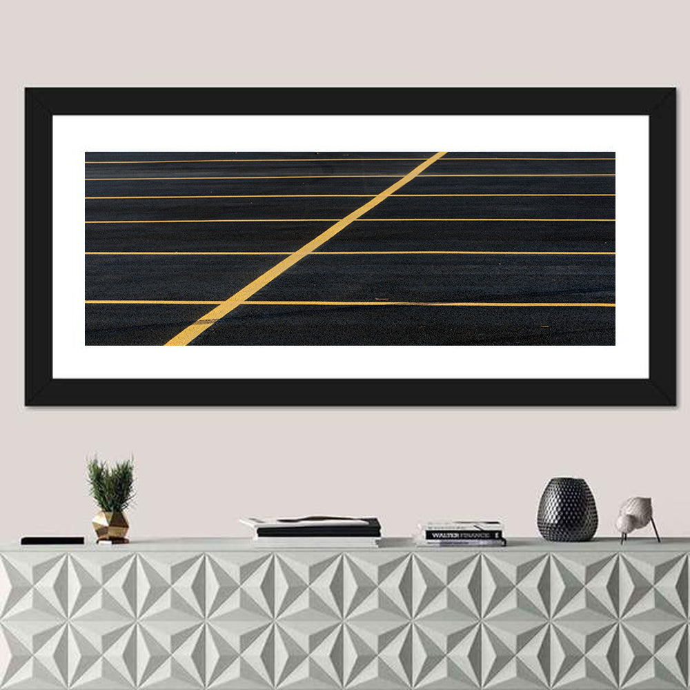 Parking Lot Lines Wall Art in a room, panoramic