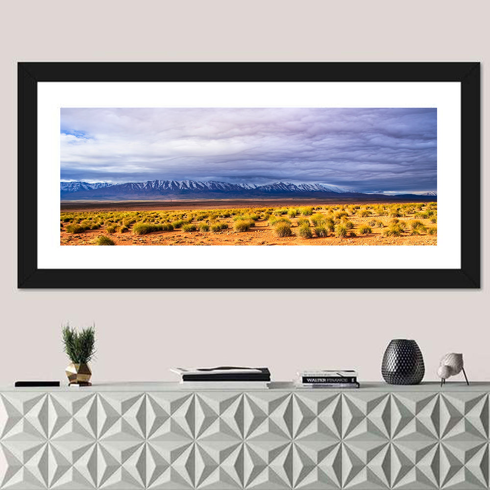 Morocco Stone Desert Wall Art in a room, panoramic