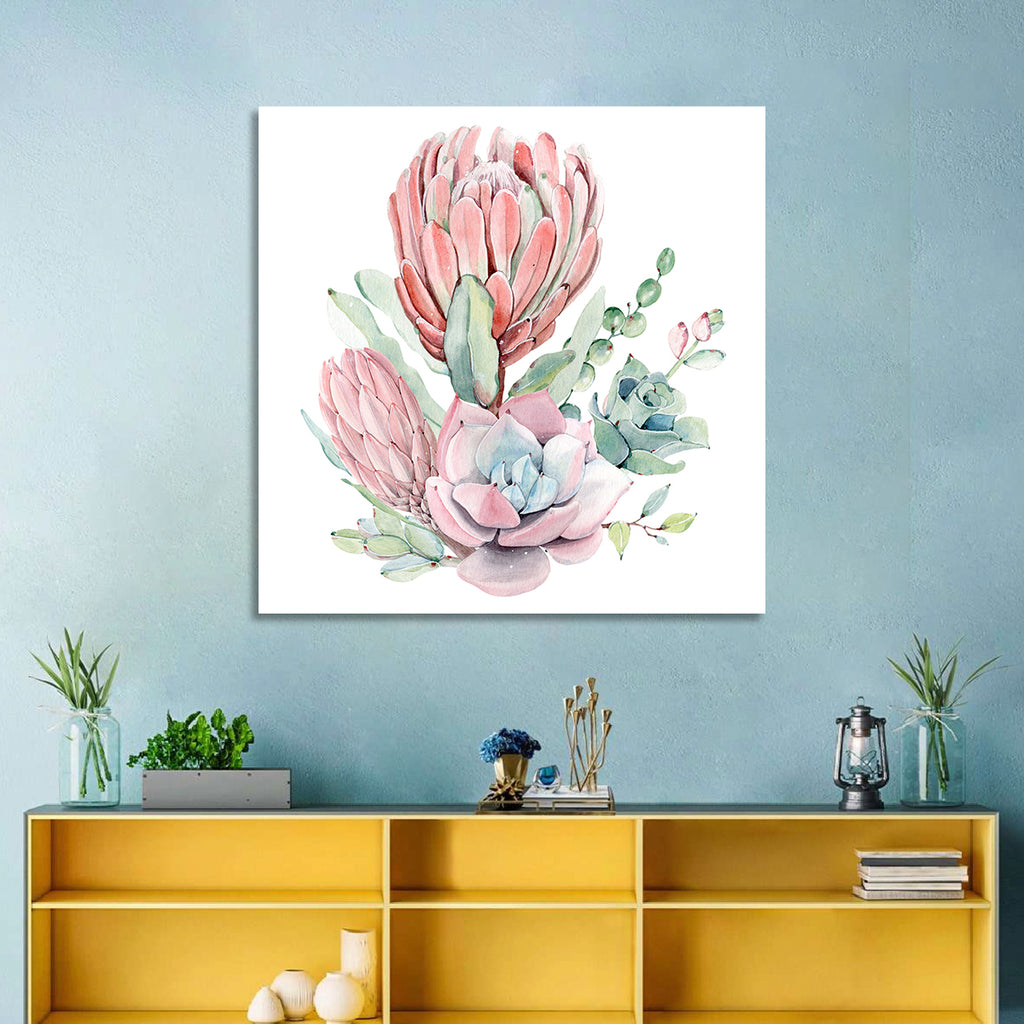Pink Protea Succulent Bouquet Wall Art