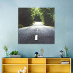 Summer Forest Road with Yellow Sign Wall Art