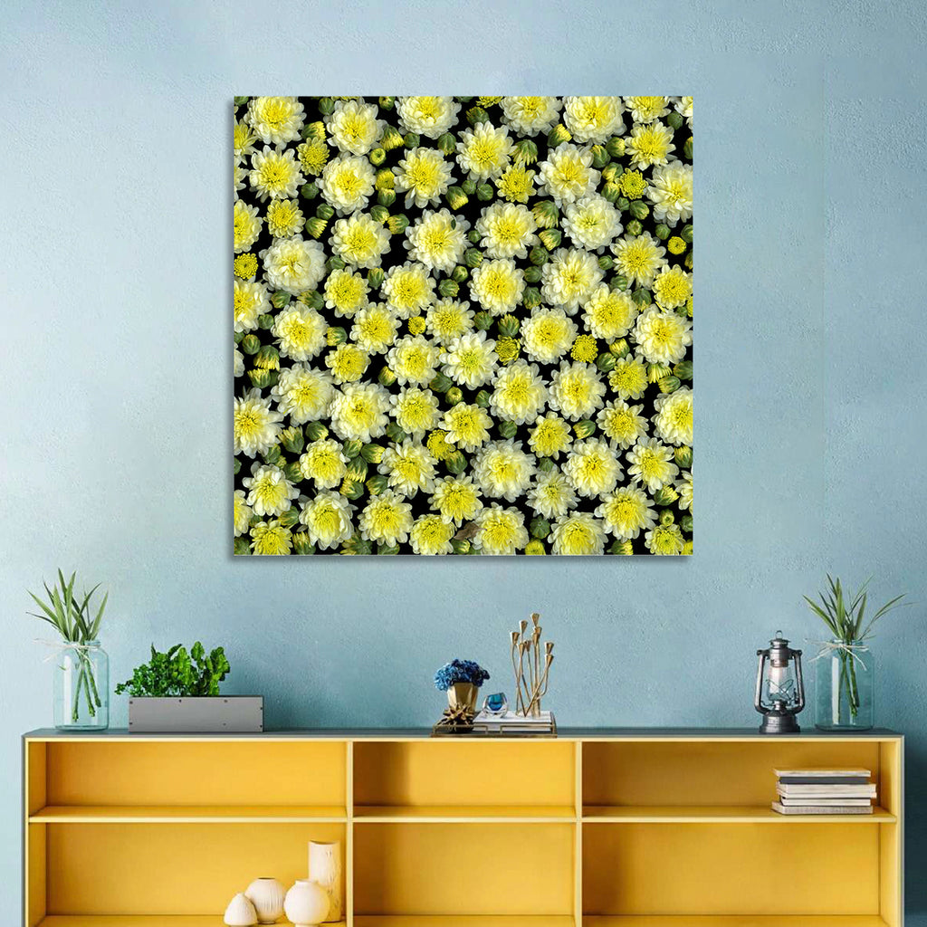 Yellow Chrysanthemum Bloom Pattern Wall Art