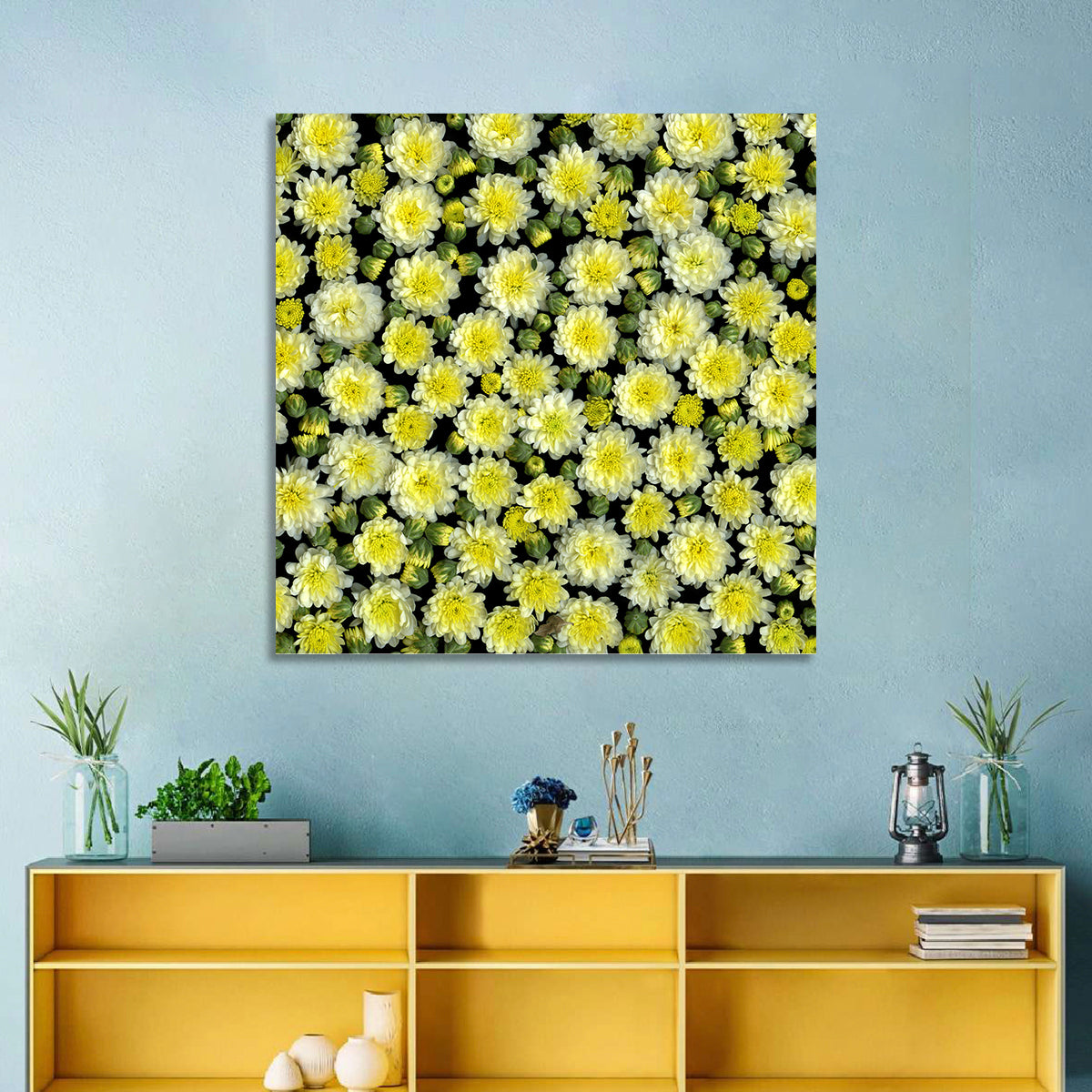 Yellow Chrysanthemum Bloom Pattern Wall Art