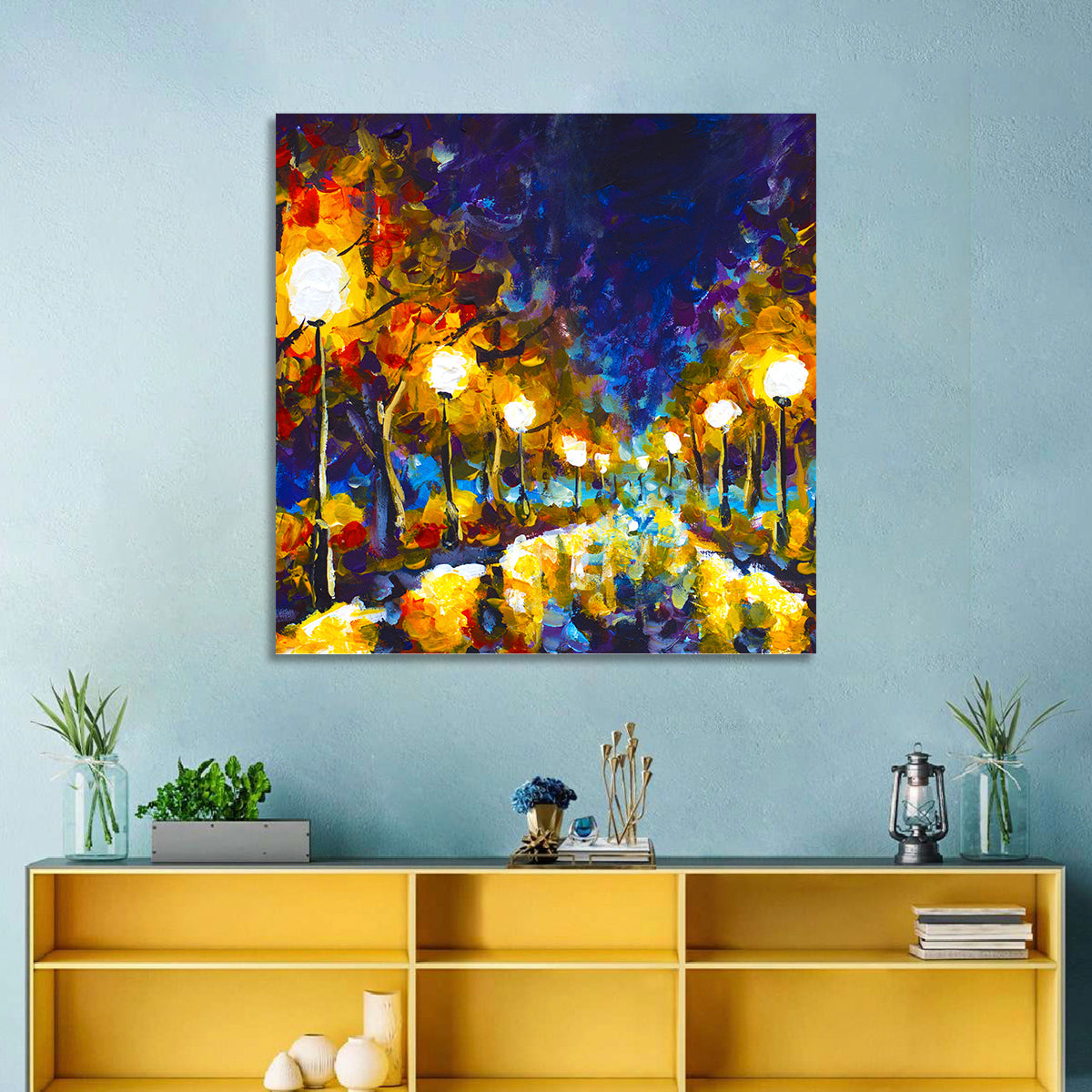 Autumn Evening Park Path Wall Art in a room, square
