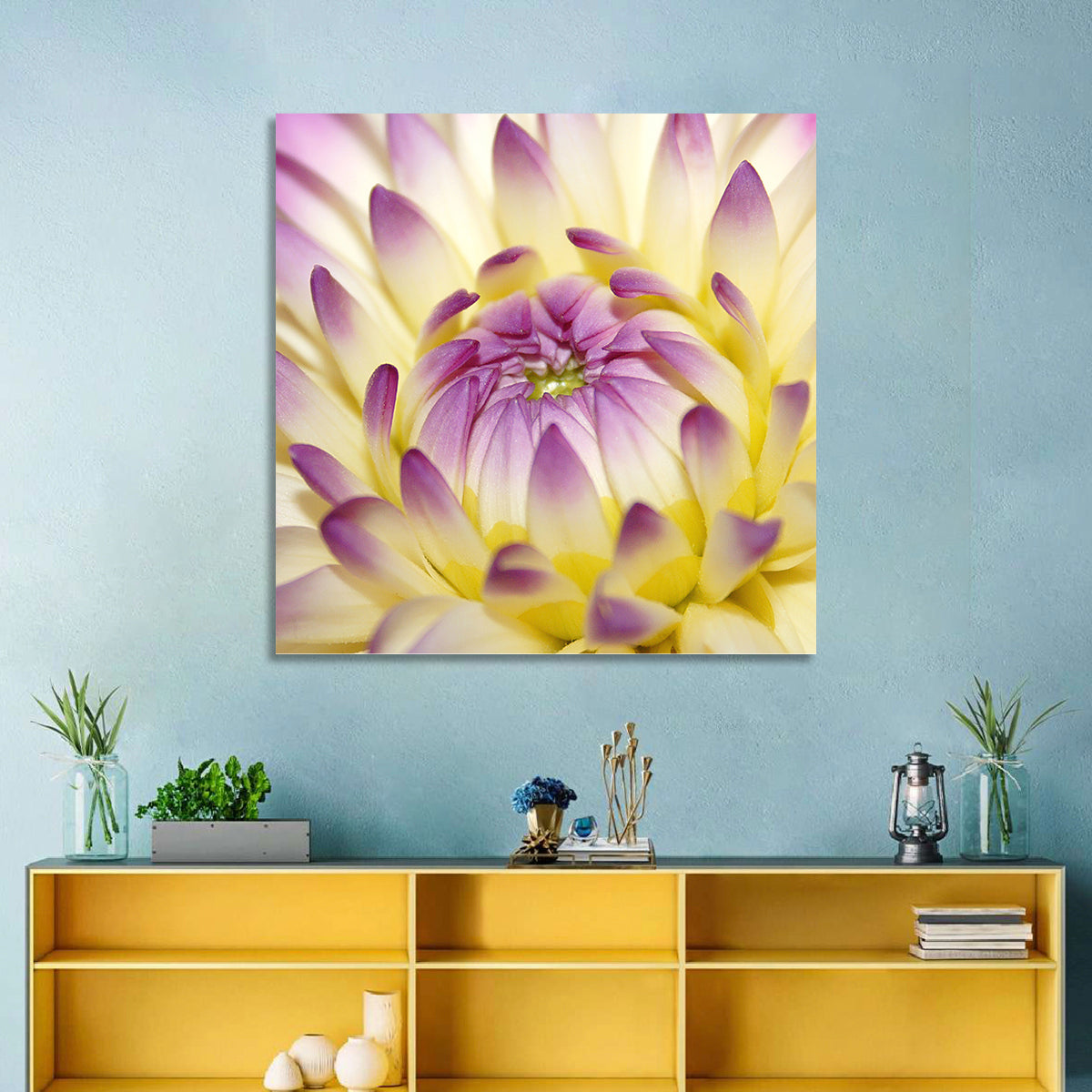 Dahlia Macro Portrait Wall Art in a room, square