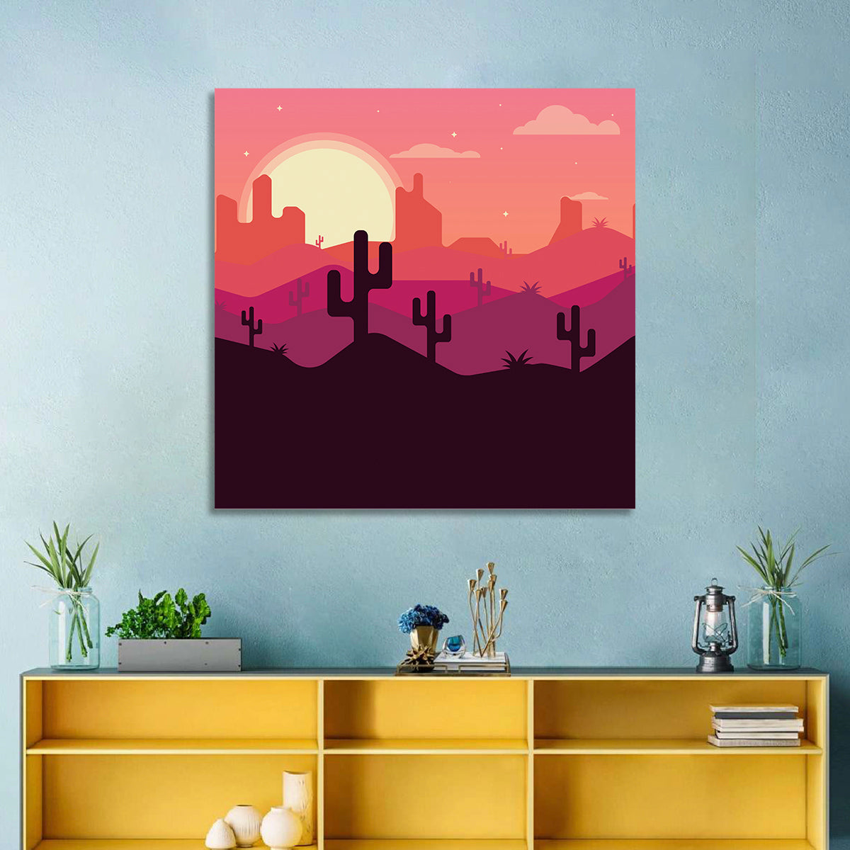 Desert Sunset with Saguaro Silhouettes Wall Art