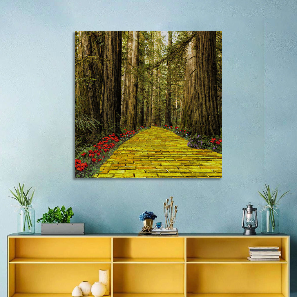 Yellow Brick Path Through Redwoods Wall Art