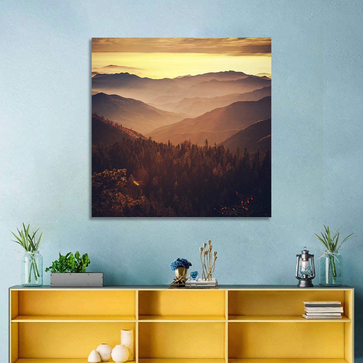 Sierra Nevada Mountains Wall Art in a room, square