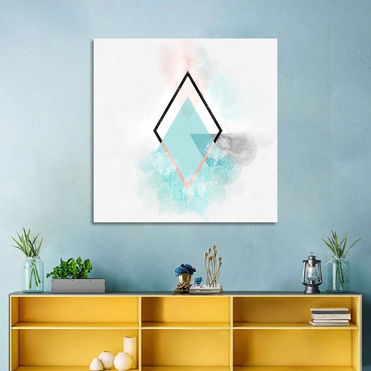 Scandinavian Diamond Geometry Wall Art in a room, square