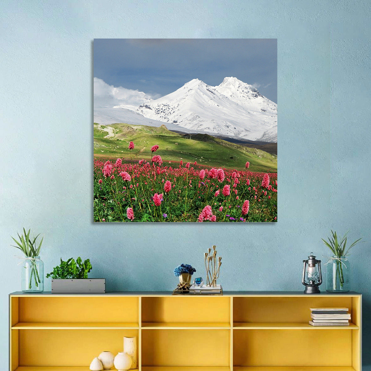 Caucasus Spring Wildflower Meadow Wall Art in a room, square